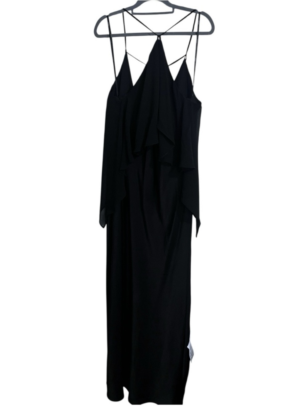 NWT ASOS DESIGN Chiffon Flowy Ruffle Keyhole Neckline Maxi Dress US 14 black
